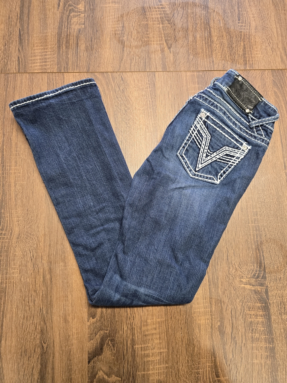 Vigoss The Chelsea Slim Boot Jeans Size 1/2 x 33 Dark Wash Thick Stitch Y2K